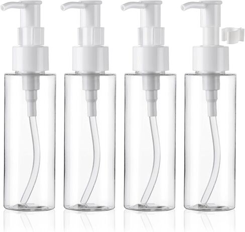 Cosywell Empty Plastic Pump Bottles Dispenser TSA Approved 3.4oz 4 Pack Portable Empty Refillable Container Clear Plastic Lotion Pump Dispenser Bottle for Facial Cleansing Oil Shampoo Shower Gel in Kuwait