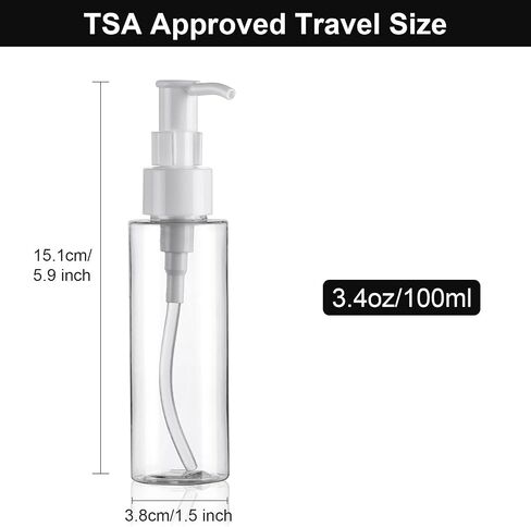 Cosywell Empty Plastic Pump Bottles Dispenser TSA Approved 3.4oz 4 Pack Portable Empty Refillable Container Clear Plastic Lotion Pump Dispenser Bottle for Facial Cleansing Oil Shampoo Shower Gel in Kuwait