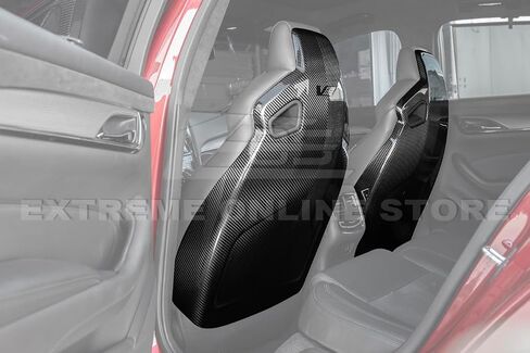 استبدال طرازات Cadillac ATS-V Sedan & CTS-V 2016-2019 مجهزة بمقاعد سباق Recaro | زوج الغطاء الخلفي لألياف الكربون الجافة بديل المقعد الأمامي (مع شعار كاديلاك الخامس ، 2) in Kuwait