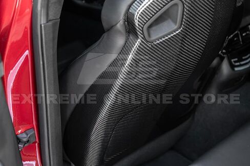 استبدال طرازات Cadillac ATS-V Sedan & CTS-V 2016-2019 مجهزة بمقاعد سباق Recaro | زوج الغطاء الخلفي لألياف الكربون الجافة بديل المقعد الأمامي (مع شعار كاديلاك الخامس ، 2) in Kuwait