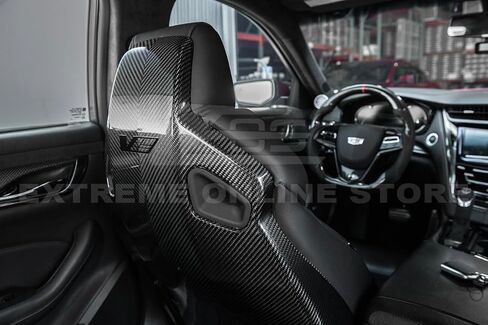 استبدال طرازات Cadillac ATS-V Sedan & CTS-V 2016-2019 مجهزة بمقاعد سباق Recaro | زوج الغطاء الخلفي لألياف الكربون الجافة بديل المقعد الأمامي (مع شعار كاديلاك الخامس ، 2) in Kuwait