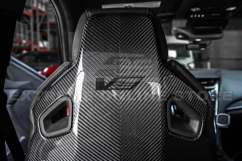استبدال طرازات Cadillac ATS-V Sedan & CTS-V 2016-2019 مجهزة بمقاعد سباق Recaro | زوج الغطاء الخلفي لألياف الكربون الجافة بديل المقعد الأمامي (مع شعار كاديلاك الخامس ، 2) in Kuwait