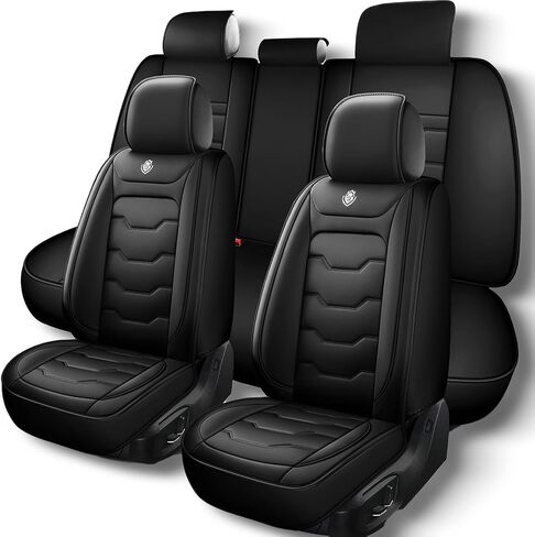 Red Car Seat Cover Full Set 5 Seats, Universal Car Seat Cover, Waterproof Leather, Suitable for SUV, Pickup Truck, Sedan, Protect The Interior, Easy to Clean, Compatible with Airbags in Saudi Arabia