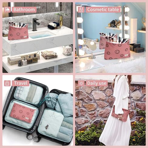 WLLWOO Makeup Bag-2pcs Smile Face Corduroy Cosmetic Bag Zipper Interior Waterproof Pencil Case Coin Purse Travel Toiletry Small Makeup Pouch For Women in Kuwait