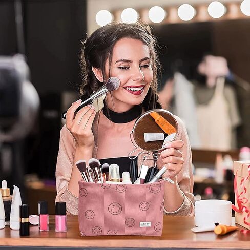 WLLWOO Makeup Bag-2pcs Smile Face Corduroy Cosmetic Bag Zipper Interior Waterproof Pencil Case Coin Purse Travel Toiletry Small Makeup Pouch For Women in Kuwait