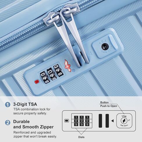 Karl home Luggage Sets 5 Piece, PP Hardshell Suitcase Sets with Bags, Carry on Checked Luggage with Spinner Wheels TSA Lock, Lightweight Rolling Suitcase for Women Men (5pcs, Light Gray) in Kuwait