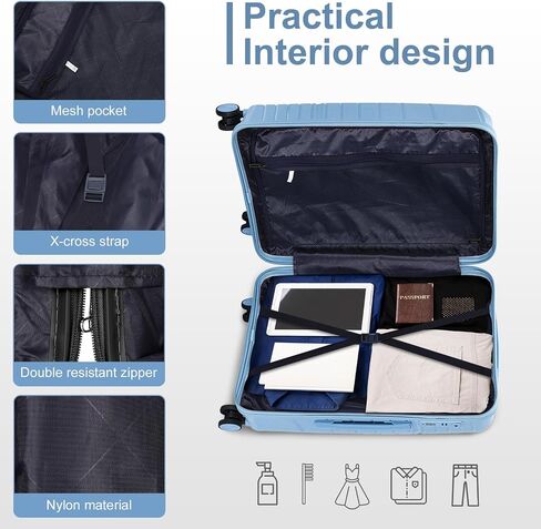 Karl home Luggage Sets 5 Piece, PP Hardshell Suitcase Sets with Bags, Carry on Checked Luggage with Spinner Wheels TSA Lock, Lightweight Rolling Suitcase for Women Men (5pcs, Light Gray) in Kuwait