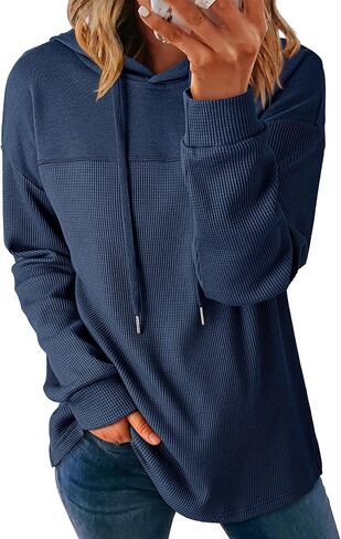 Dokotoo Womens Hoodies Casual Waffle Knit Long Sleeve Drawstring Pullover Sweatshirts Lightweight Hooded Tops in Saudi Arabia