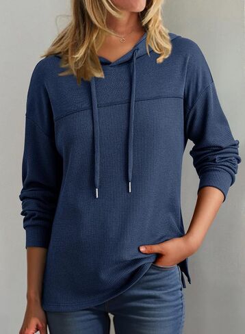 Dokotoo Womens Hoodies Casual Waffle Knit Long Sleeve Drawstring Pullover Sweatshirts Lightweight Hooded Tops in Saudi Arabia