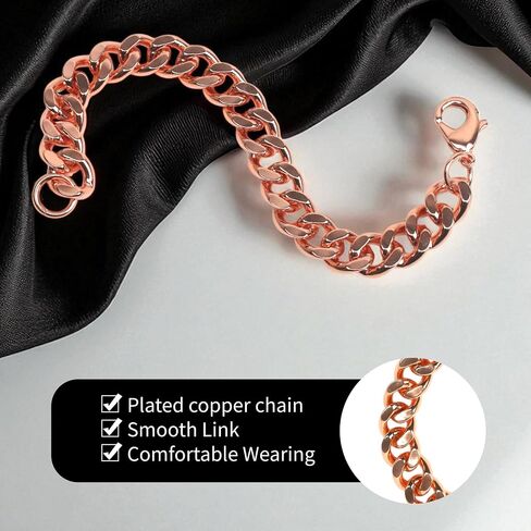 Copper Bracelets for Men, 9 Inch Long Link Bracelet, Pure Plated Copper Wide Chain, Solid Color for Mens, Valentine Men's Gift, Women, Health Jewelry, 1.2cm (0.5") Widest Design in Saudi Arabia