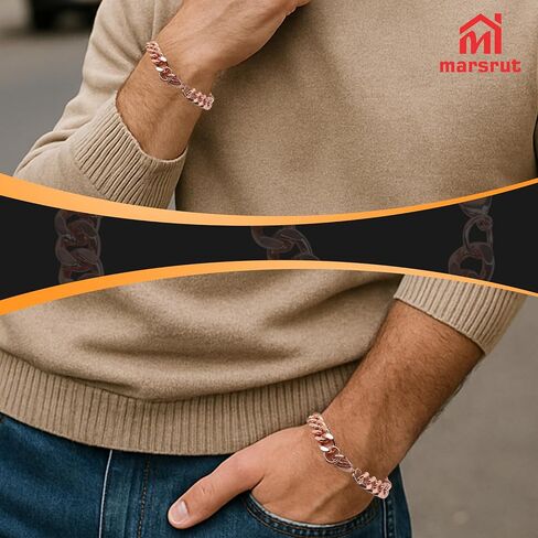 Copper Bracelets for Men, 9 Inch Long Link Bracelet, Pure Plated Copper Wide Chain, Solid Color for Mens, Valentine Men's Gift, Women, Health Jewelry, 1.2cm (0.5") Widest Design in Saudi Arabia