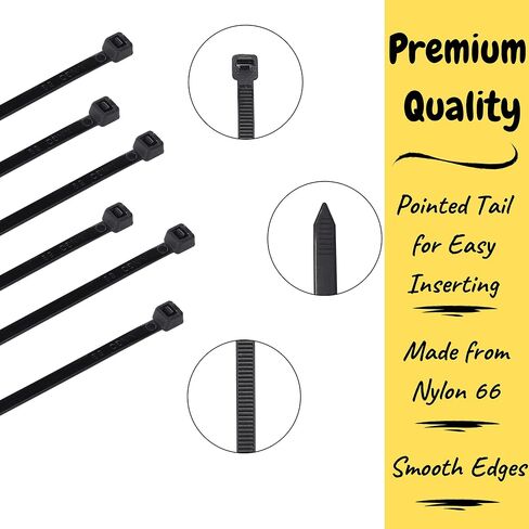 Bates- Cable Zip Ties, 150 Pack, Assorted Sizes, 4/8/12 Inch, Zip Ties, Cable Ties, Black Zip Ties, Wire Wies, Plastic Ties, Tie Wraps, Cord Ties, Electrical Cable Ties, Plastic Zip Ties. in Saudi Arabia