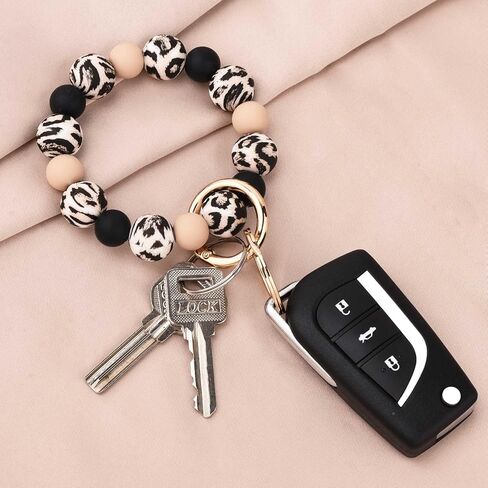 BAOSIWA Silicone Beaded Keychain Wristlet Key Ring Bracelet with 2 Keyrings for Women Girls, Fits for Small Wrists in Kuwait
