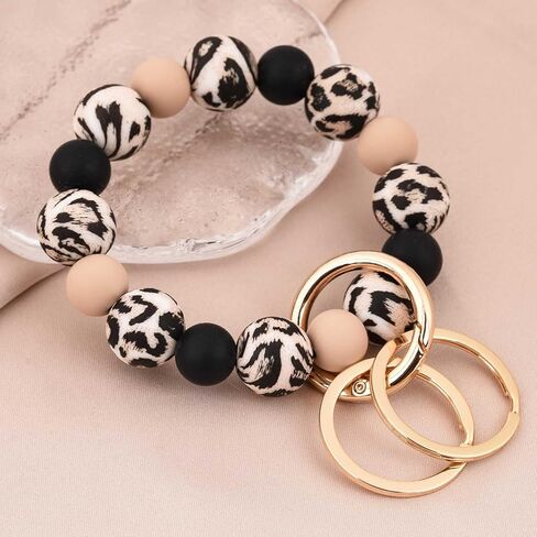 BAOSIWA Silicone Beaded Keychain Wristlet Key Ring Bracelet with 2 Keyrings for Women Girls, Fits for Small Wrists in Kuwait