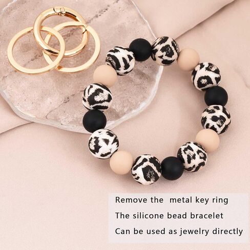 BAOSIWA Silicone Beaded Keychain Wristlet Key Ring Bracelet with 2 Keyrings for Women Girls, Fits for Small Wrists in Kuwait