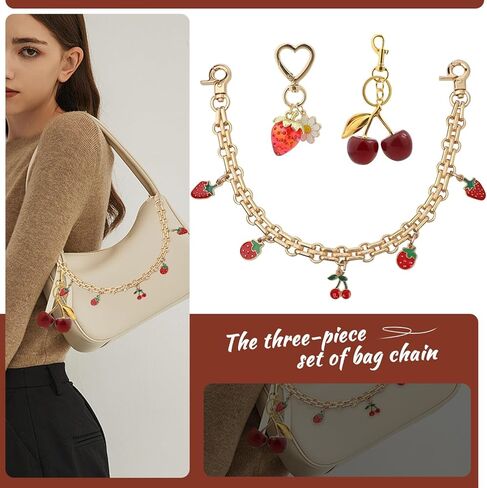 3 PCS Bag Charms Pearl&Cherry Keychains Replacement Extension Chain for Crossbody Bags Handbag Straps in Kuwait