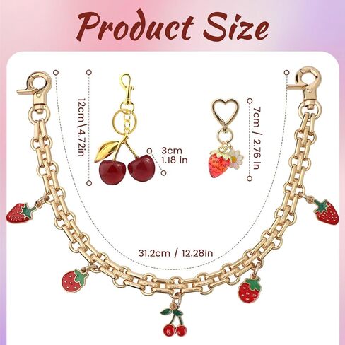 3 PCS Bag Charms Pearl&Cherry Keychains Replacement Extension Chain for Crossbody Bags Handbag Straps in Kuwait