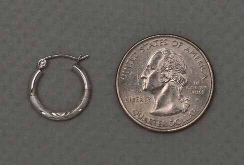 14k White Gold Satin and Engraved Hoop Earrings with Click-Down Clasp, 0.6 Inch (15mm) (2mm Tube) in Saudi Arabia