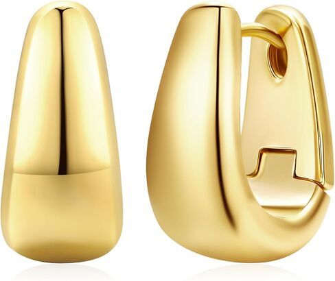 Small Chunky Hoop Earrings for Women 14k Real Gold Plated 925 Sterling Silver Post Oval Hoop Earrings Hypoallergenic Thick Huggie Hoops Earrings Jewelry Gifts for Women in Kuwait