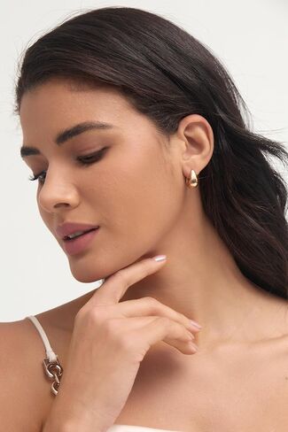Small Chunky Hoop Earrings for Women 14k Real Gold Plated 925 Sterling Silver Post Oval Hoop Earrings Hypoallergenic Thick Huggie Hoops Earrings Jewelry Gifts for Women in Kuwait