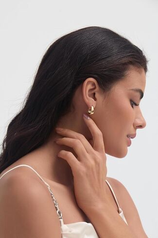 Small Chunky Hoop Earrings for Women 14k Real Gold Plated 925 Sterling Silver Post Oval Hoop Earrings Hypoallergenic Thick Huggie Hoops Earrings Jewelry Gifts for Women in Kuwait