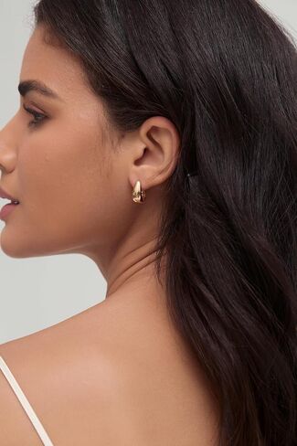 Small Chunky Hoop Earrings for Women 14k Real Gold Plated 925 Sterling Silver Post Oval Hoop Earrings Hypoallergenic Thick Huggie Hoops Earrings Jewelry Gifts for Women in Kuwait