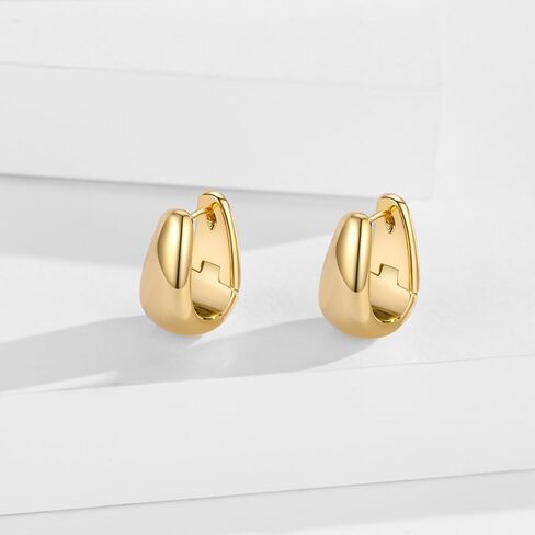 Small Chunky Hoop Earrings for Women 14k Real Gold Plated 925 Sterling Silver Post Oval Hoop Earrings Hypoallergenic Thick Huggie Hoops Earrings Jewelry Gifts for Women in Kuwait