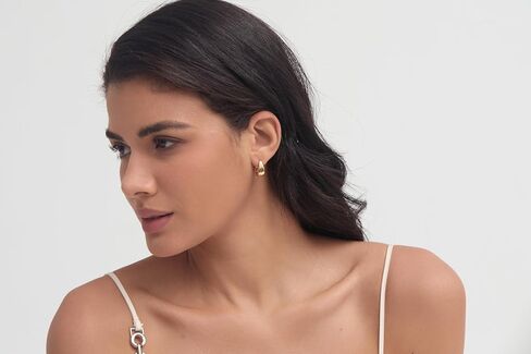 Small Chunky Hoop Earrings for Women 14k Real Gold Plated 925 Sterling Silver Post Oval Hoop Earrings Hypoallergenic Thick Huggie Hoops Earrings Jewelry Gifts for Women in Kuwait