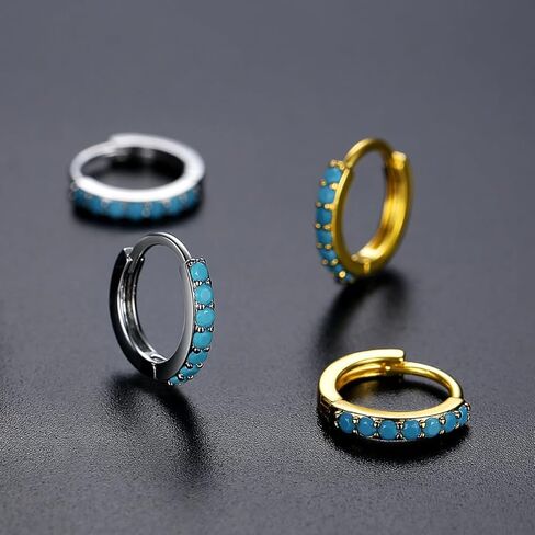 14K Gold Round Cut Blue Turquoise Huggie & Hoop Earrings For Women, December Birthstone Earring in Saudi Arabia