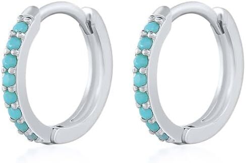 14K Gold Round Cut Blue Turquoise Huggie & Hoop Earrings For Women, December Birthstone Earring in Saudi Arabia