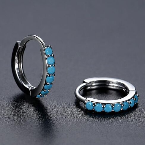 14K Gold Round Cut Blue Turquoise Huggie & Hoop Earrings For Women, December Birthstone Earring in Saudi Arabia