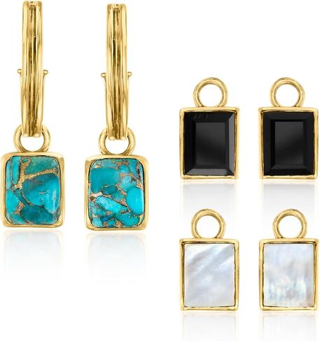 Ross-Simons 18kt Gold Over Sterling Hoop Earrings With 3 Pairs Of Interchangeable Multi-Gemstone Drops in Saudi Arabia