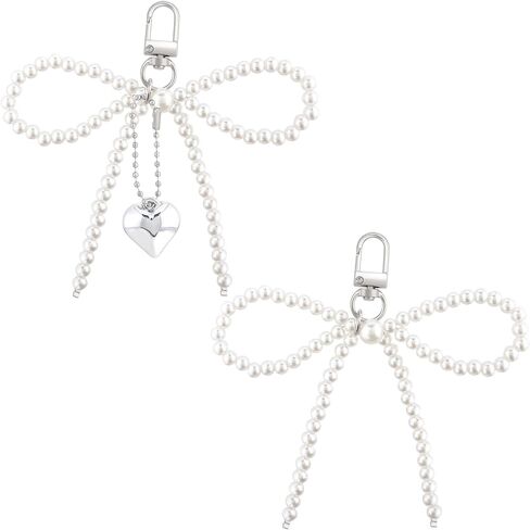 Joez Wonderfic Pearl Bow Tassel Keychain ، سلسلة مفاتيح جمالية لطيفة ، y2k pearl bowknot keyring ، ملحقات زخرفية in Saudi Arabia