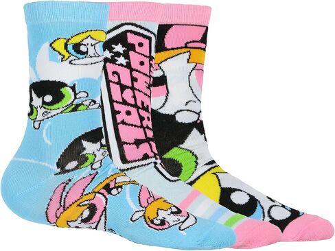 The Powerpuff Girls Socks Women’s Blossom Buttercup Bubbles 3 عبوات للبالغين Mid Rise Crew Socks (يتناسب مع حجم الحذاء 4-10) in Saudi Arabia