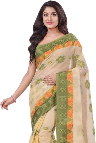 Women's Traditional Bengal Fuleswari Woven Designer Pure Handloom Cotton Saree Without Blouse Piece 5.6 Mtr in Saudi Arabia