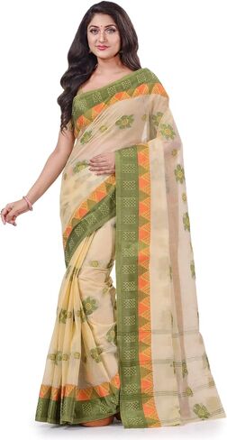 Women's Traditional Bengal Fuleswari Woven Designer Pure Handloom Cotton Saree Without Blouse Piece 5.6 Mtr in Saudi Arabia