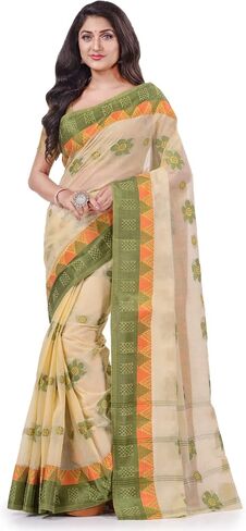 Women's Traditional Bengal Fuleswari Woven Designer Pure Handloom Cotton Saree Without Blouse Piece 5.6 Mtr in Saudi Arabia