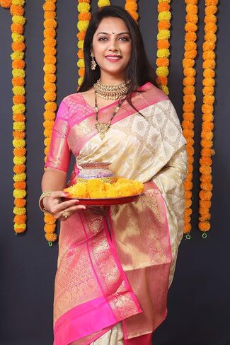 Women's Kanjivaram Soft Silk Saree With Blouse Piece in Kuwait