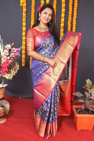 Women's Kanjivaram Soft Silk Saree With Blouse Piece in Kuwait