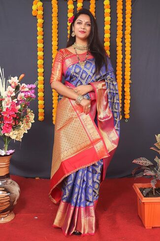 Women's Kanjivaram Soft Silk Saree With Blouse Piece in Kuwait