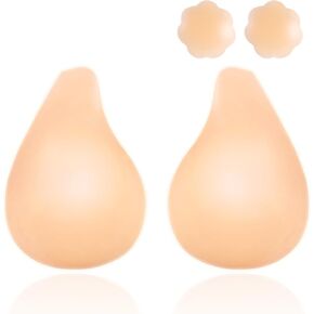 2025 Push Up Sticky Bra for Women, Reusable Invisible Silicone Adhesive Bra for Backless Strapless Dress, with Nipple Covers (C, Nude) in Saudi Arabia