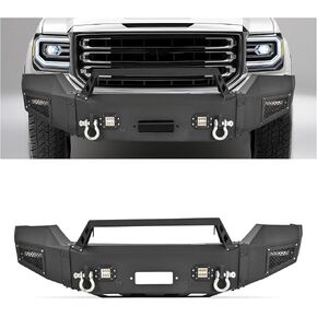 KUAFU Off-Road Front Bumper Compatible with 2015-2019 GMC Sierra 2500 HD 3500 HD w/LED Lights, D-rings, Winch Plate Powder Coated Steel Textured Black in Saudi Arabia