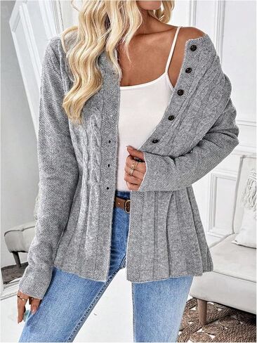 Soly Hux Women's Button Down Cardigan Sweater Long Sleeve Crewneck العصرية العاطفية الكابلات المتماسكة in Saudi Arabia