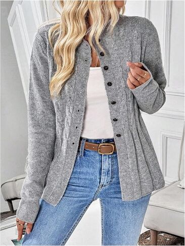 Soly Hux Women's Button Down Cardigan Sweater Long Sleeve Crewneck العصرية العاطفية الكابلات المتماسكة in Saudi Arabia