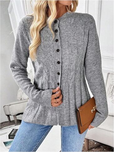 Soly Hux Women's Button Down Cardigan Sweater Long Sleeve Crewneck العصرية العاطفية الكابلات المتماسكة in Saudi Arabia