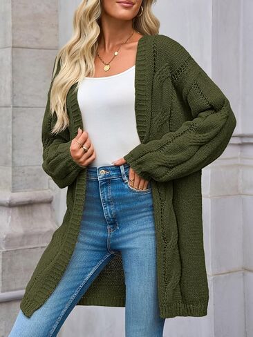 Saodimallsu Womens Cable متماسكة طويلة من كارديات طويلة غير رسمية مفتوحة الأمامية الفوانيس مكتنزة ناعمة فضفاضة معاطف سقوط السقوط in Saudi Arabia