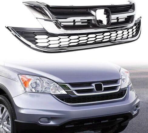 ECOTRIC Front Upper Bumper Hood Grill & Lower Mesh Chrome Grille Compatible with 2010-2011 Honda CRV CR-V in Saudi Arabia