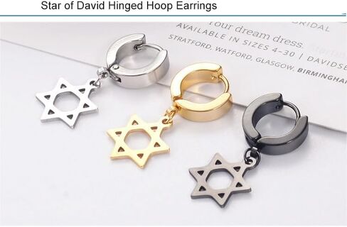 3 Pairs Set Stainless Steel Star of David Cross Hinged Hoop Earrings for Women Men in Kuwait