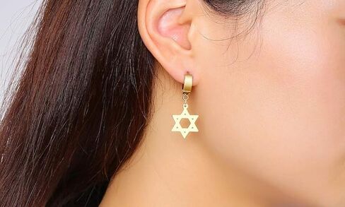 3 Pairs Set Stainless Steel Star of David Cross Hinged Hoop Earrings for Women Men in Kuwait