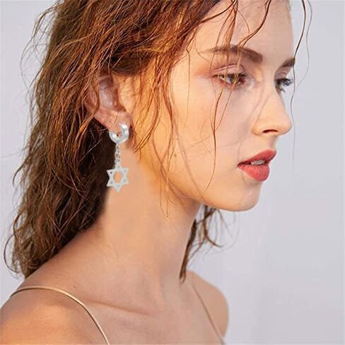 3 Pairs Set Stainless Steel Star of David Cross Hinged Hoop Earrings for Women Men in Kuwait